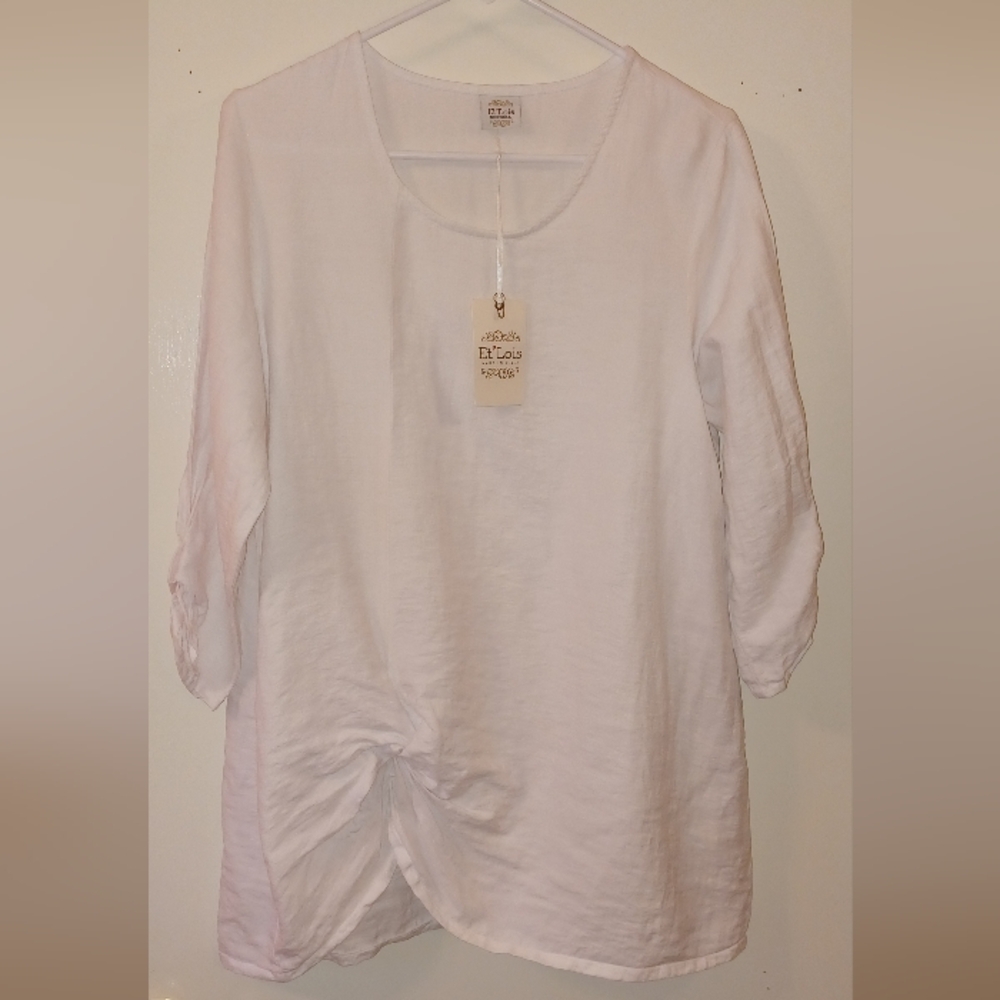 NWT Et'Lois white 3/4 sleeve Ruched tunic top size Small